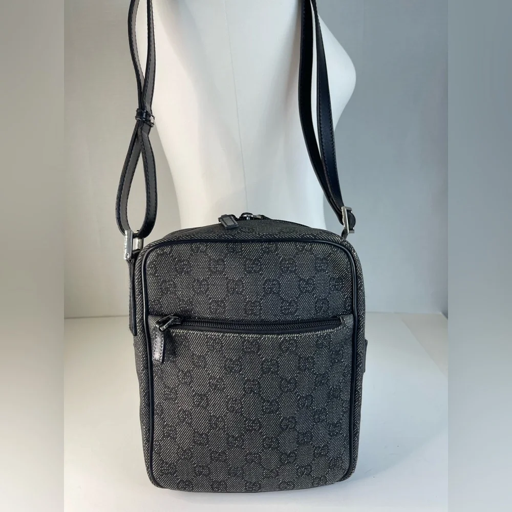 Gucci Black and Gray Monogram Messenger Bag